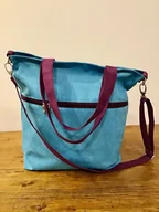 Torebki damskie - Duża torba z kieszenią na zamek - błękit, fiolet - miniaturka - grafika 1