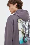 Bluzy męskie - G-Star Raw bluza bawełniana męska kolor szary z kapturem z nadrukiem - miniaturka - grafika 1