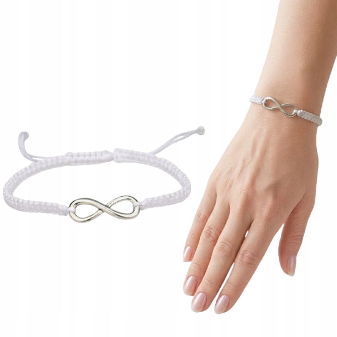 Bransoletka Sznurkowa Biała Regulowana Symbol Nieskończoności Modna