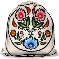 Plecaki worki - Plecak / worek folk łowicki impregnowany kwiaty różowe wycinanka beżowy - miniaturka - grafika 1