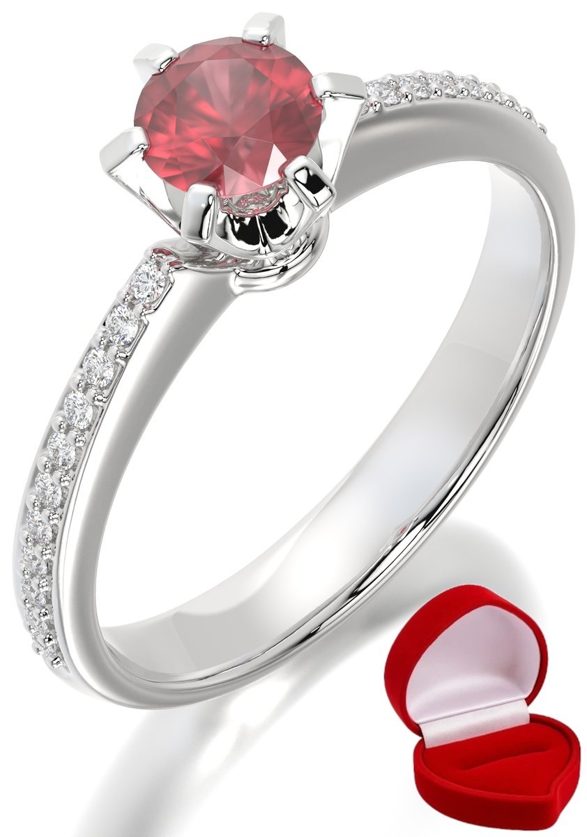 ZŁOTY PIERŚCIONEK ZARĘCZYNOWY 585 14k RUBIN 0,30 ct BIAŁE ZŁOTO R13
