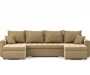 Narożnik Luis, narożnik U-kształt, sofa, kanapa, z funkcją spania, pojemnik na łóżko, dekoracyjne pikowanie, meble tapicerowane, Riviera 24, brązowy - Narożniki - miniaturka - grafika 1