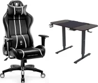 Fotele gamingowe - Fotel Diablo Chairs X-ONE 2.0 NORMAL czarno-biały + EGON 1100 Orzechowe 110 cmx60 cm - miniaturka - grafika 1