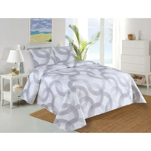 Biało-szary pikowany zestaw narzuty na łóżko i poszewki na poduszkę 220x240 cm Circulo – My House - Narzuty - miniaturka - grafika 1