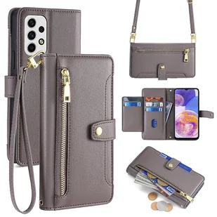 Etui z portfelem na zamek błyskawiczny do Samsung Galaxy A23 Szary - Portfele - miniaturka - grafika 1