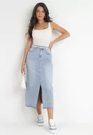 Spódnice - Jasnoniebieska Jeansowa Spódnica Maxi z Wysokim Stanem Nicyela - miniaturka - grafika 1