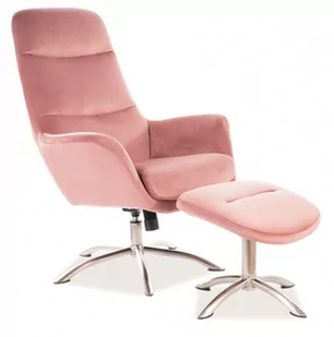 Fotel z podnóżkiem różowy welur NIXON VELVET srebrna podstawa - Fotele - miniaturka - grafika 1
