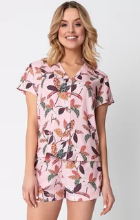 Piżamy damskie - L LaLupa LA104/1 Koszula od piżamy z dekoltem V i nadrukiem, Kolor róż pudrowy-wzór, Rozmiar LaLupa - grafika 1