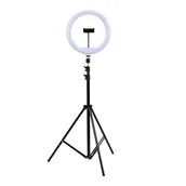 Selfie stick - Grundig Światło pierścieniowe do selfie – regulowane światło pierścieniowe ze statywem 70-195 cm – statyw do telefonu komórkowego ze światłem pierścieniowym – 120 LED uchwyt na statyw ręczny z 3 - miniaturka - grafika 1