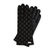 Rękawiczki - Damskie rękawiczki skórzane z monogramem czarne - miniaturka - grafika 1