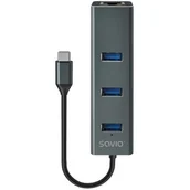 Kable komputerowe i do monitorów - SAVIO AK-57 3-PORTOWY HUB USB-C Z ADAPTEREM RJ-45 - miniaturka - grafika 1