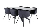 Stoły z krzesłami - PiazzaBLBL zestaw do jadalni stół do jadalni czarny oraz 6 Berit krzesło stołowe welur czarny. - miniaturka - grafika 1