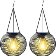 Lampy ogrodowe - Zewnętrzna latarnia solarna, 2 metalowe lampy wiszące do Ogród, podwórko, balkon - dekoracja i prezent - miniaturka - grafika 1