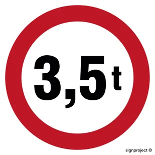 SA052 ZNAK DROGOWY B-18. ZAKAZ WJAZDU POJAZDÓW O RZECZYWISTEJ MASIE CAŁKOWITEJ PONAD 3,5 TON, PN - PŁYTA PCV 1MM; (600X600MM) - Systemy ekspozycyjne i znaki informacyjne - miniaturka - grafika 1