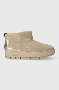 Śniegowce damskie - Tommy Hilfiger śniegowce skórzane METALLIC SUEDE SNOWBOOT kolor beżowy FW0FW07850 - grafika 1