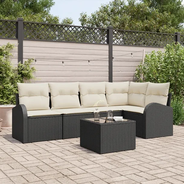 Zestaw Sof Zewnętrznych z Poly Rattanu, Czarno-Biały, Kremowe Poduszki