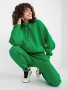 Spodnie sportowe damskie - Komplet dresowy zielony casual bluza i spodnie kaptur rękaw długi nogawka ze ściągaczem długość długa kieszenie troczki ocieplenie - miniaturka - grafika 1