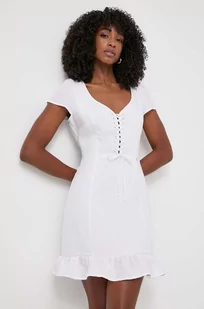 Guess sukienka z domieszką lnu FEDERICA kolor biały mini rozkloszowana W4GK98 WG7B0 - Sukienki - miniaturka - grafika 1