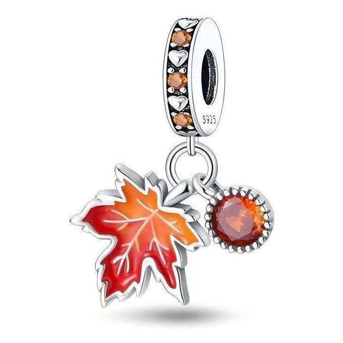 Zawieszka Charms SREBRO 925 Koralik Jesień Filiżanka Herbaty i Liść Dębu