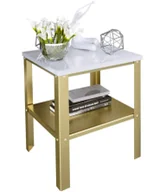 Ławy i stoliki kawowe - Minimalistyczny stolik kawowy z półką złoty + biały połysk Z7-M70 - miniaturka - grafika 1