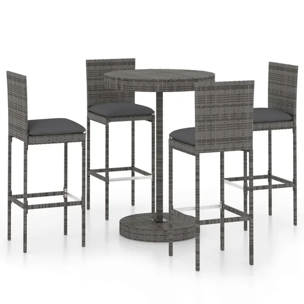 Zestaw Mebli Barowych Ogrodowych Stół + 4 Stołki Rattan Szary 75,5x106 c