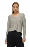 Swetry damskie - VERO MODA SZARY SWETER Z CEKINAMI DEKOLT V DOPASOWANY S J5E - miniaturka - grafika 1