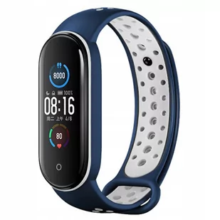 Opaska pasek perforowany do Xiaomi Mi Band 5/6 "Granatowo-biały" - Akcesoria do smartwatchy - miniaturka - grafika 1