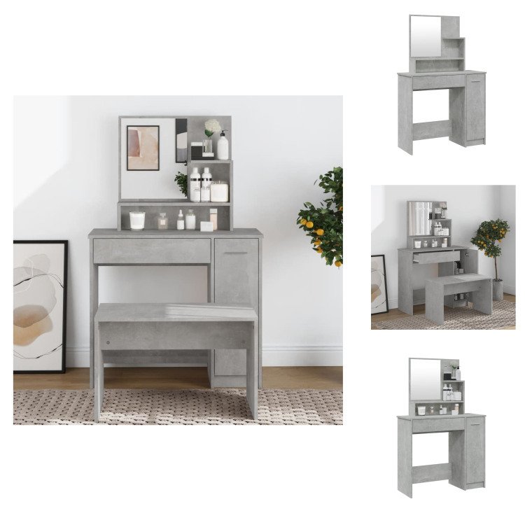 vidaXL Toaletka z lustrem betonowa szara 86,5x35x136 cm - Toaletki