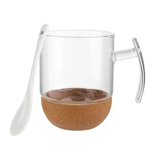 Kubek szklany na korkowej podstawce otwarte ucho 240 ml transparentny - Kubki - miniaturka - grafika 1