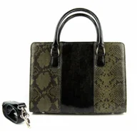 Torebki damskie - T-03 Torebka z 3 pasów - print wężowy zielony KEMER - miniaturka - grafika 1