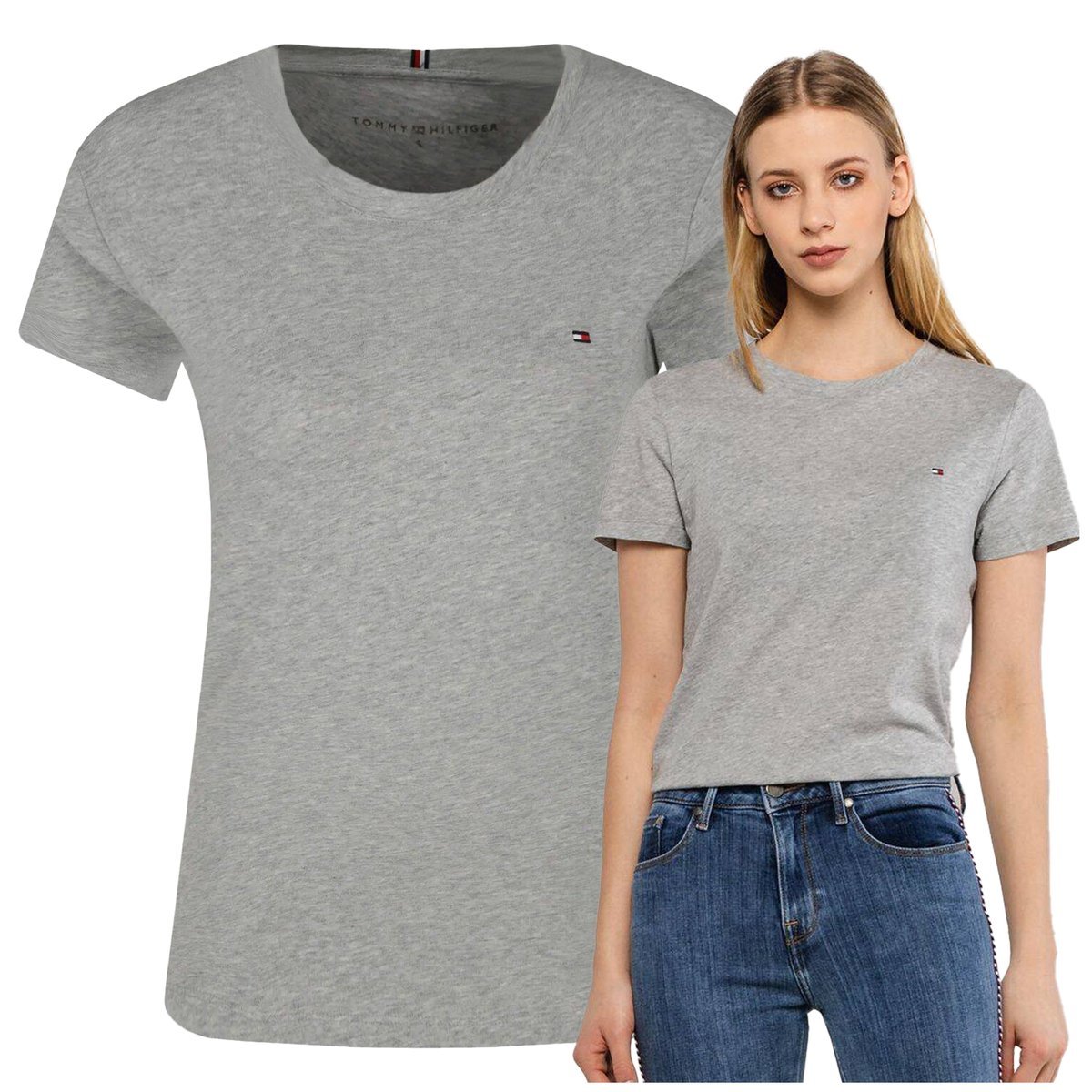 Koszulka Damska Basic Szara T-shirt Sportowa Premium Tommy Hilfiger r.XL