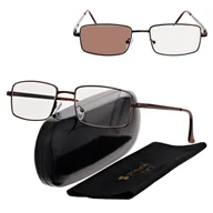 Okulary korekcyjne, oprawki, szkła - Plusy +0.50 Fotochromowe okulary do czytania z flexami ST342A brązowe - miniaturka - grafika 1