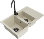 Zlewozmywaki z baterią - Mexen Gaspar zlewozmywak granitowy 1,5-komorowy z ociekaczem i baterią kuchenną Telma, beżowy - 6507-69-670200-70 - miniaturka - grafika 1
