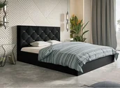 Łóżka - Łóżko tapicerowane SIM 4 z zagłówkiem, 160x200 cm, łóżko podwójne z podstawą łóżka i stelażem wykonanym z drewna, tkanina welurowa, kolor: czarny - miniaturka - grafika 1
