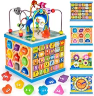 Zabawki interaktywne dla dzieci - Drewniany Sorter Duża Kostka Edukacyjna z Labiryntem Kształty Alfabet - miniaturka - grafika 1