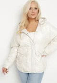 Kurtki damskie - Biała Kurtka Pikowana z Kapturem i Kieszeniami o Pudełkowym Kroju Eravinna - miniaturka - grafika 1