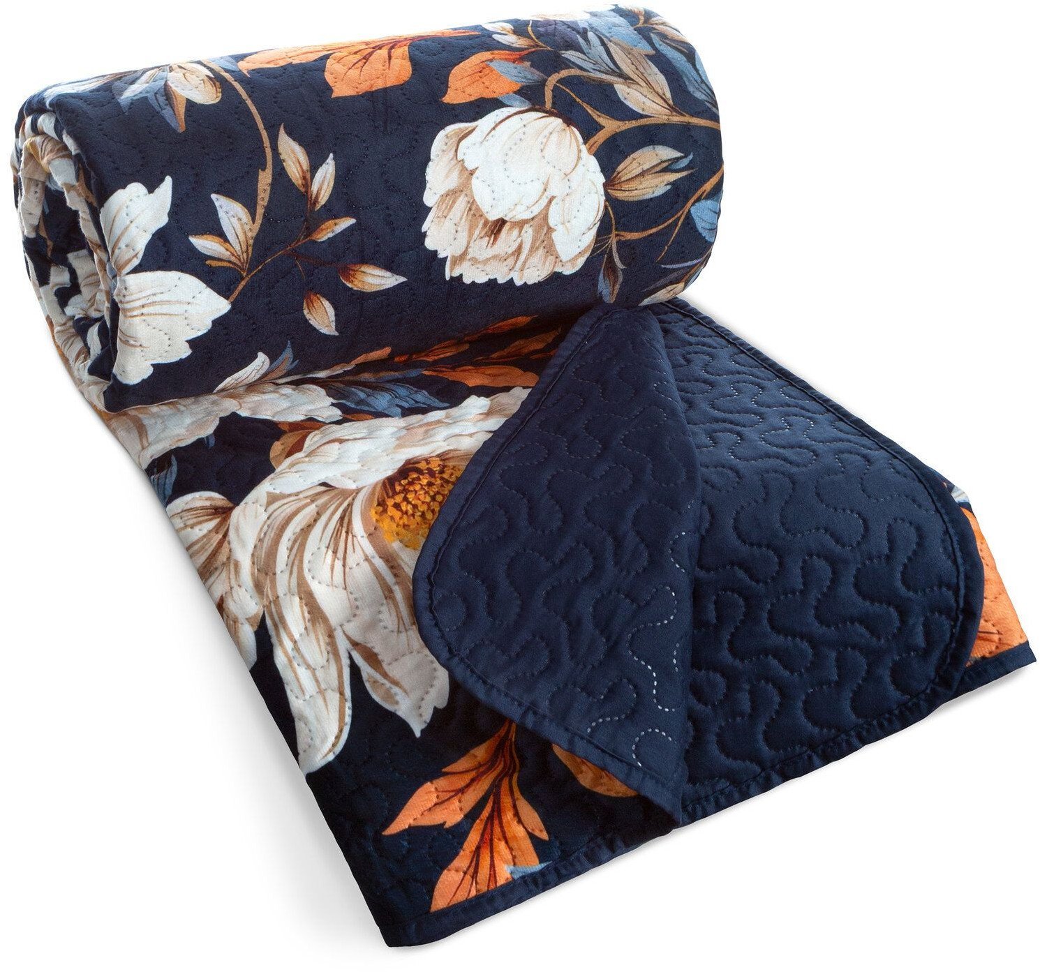 Narzuta 170x210 cm Fiora granatowa elegancka i miękka w kwiaty