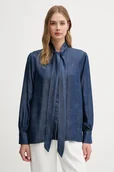 Koszule damskie - Joop! koszula jeansowa damska kolor granatowy relaxed z wiązanym dekoltem 30047820 - miniaturka - grafika 1
