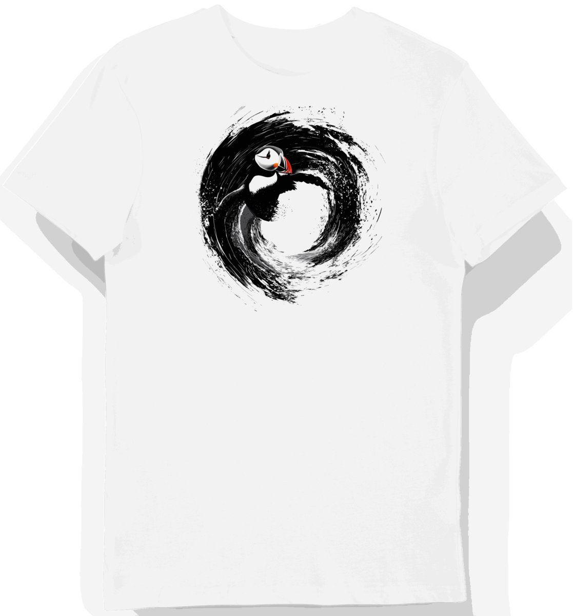 Koszulka męska biała z motywem eleganckiego maskonura w świetle księżyca L