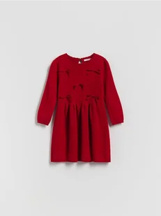 Reserved - Dzianinowa sukienka z kokardkami - czerwony - Bluzy dla dziewczynek - miniaturka - grafika 1