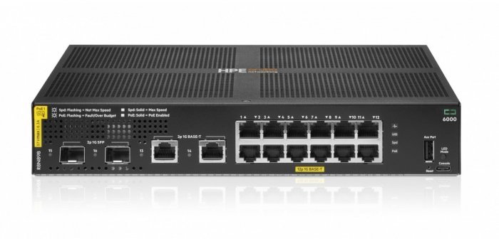 Switch HPE HPE Aruba Networking CX 6000 12p 10M/100M/1G Class4 PoE 2p SFP 1G 139W Switch Zarządzany L3 Gigabit Ethernet 10/100/1000 Obsługa PoE 1U