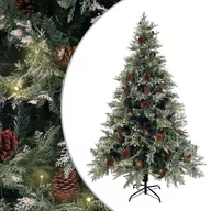 Choinki - vidaXL Choinka z lampkami LED i szyszkami, zielona, 120 cm, PVC i PE - miniaturka - grafika 1