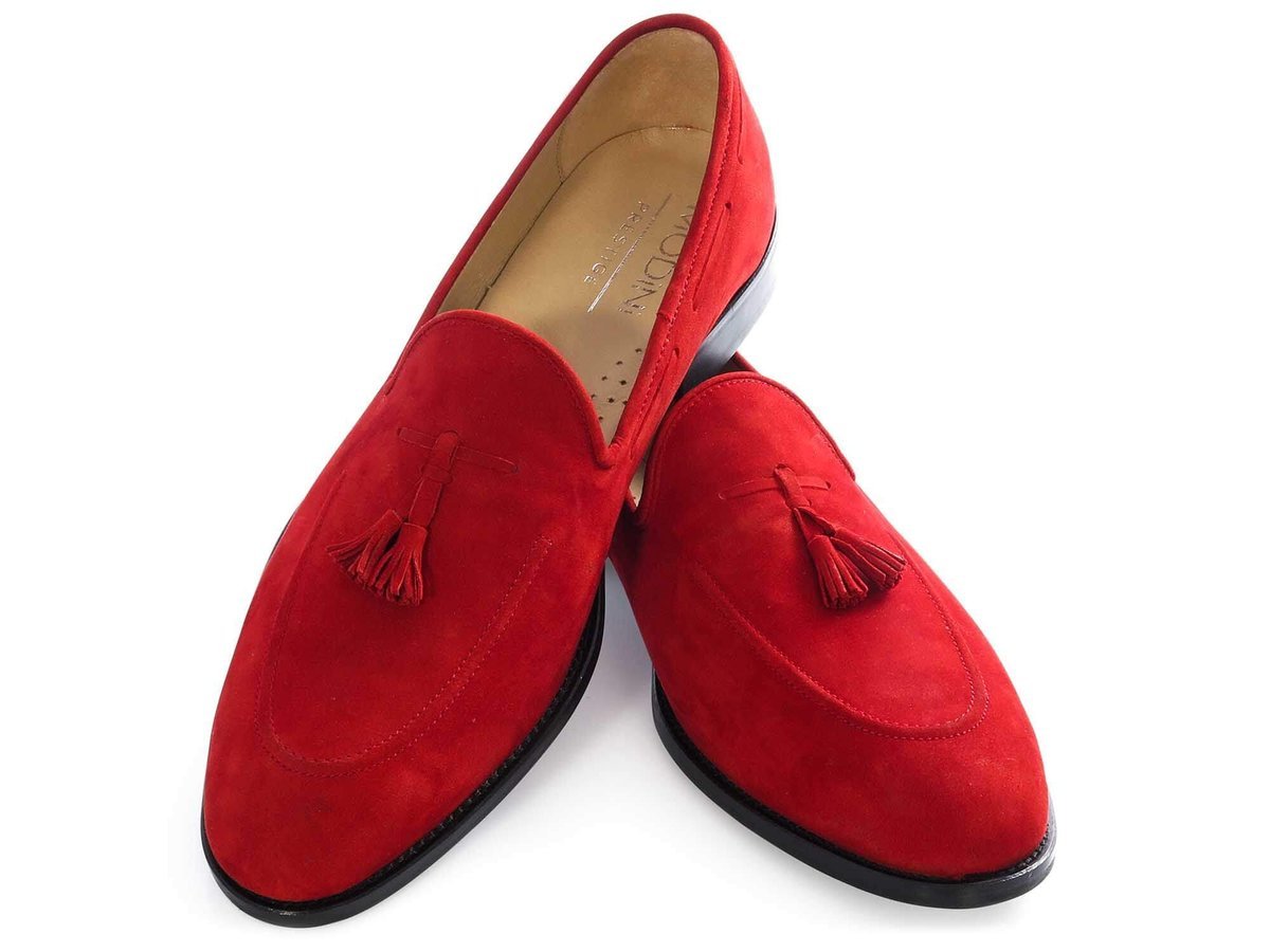 Czerwone wsuwane buty męskie - nubukowe mokasyny loafersy T149 41