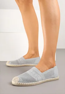 Szare Espadryle na Płaskiej Podeszwie z Perforacją Wessiria - Espadryle damskie - miniaturka - grafika 1