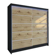 Szafy - Szafa z drzwiami przesuwnymi Talin IV z oświetleniem RGB, Czarny / Dąb Artisan - miniaturka - grafika 1