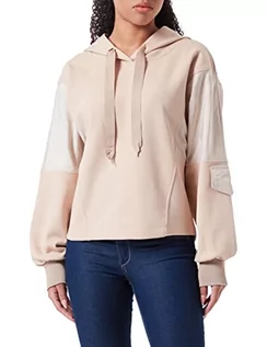 Bluzy damskie - Sisley Bluza damska W/Hood 322WL200C Sweatshirt, beżowa and off white 902, L - grafika 1