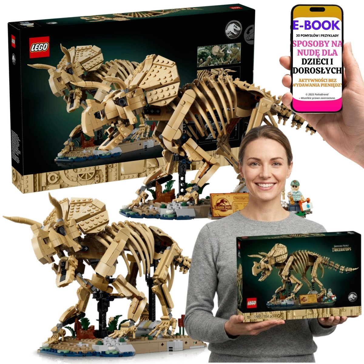 LEGO Dinozaur Triceratops Szkielet Dla Dorosłych (77985) + E-BOOK-3