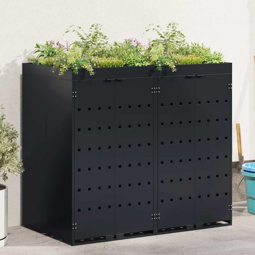 vidaXL Przechowalnia na 2 kosze na odpady Czarny 136 x 77,5 x 121,5 cm