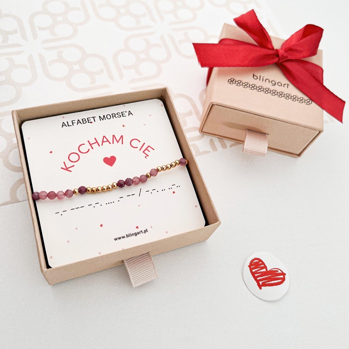 Bransoletka KOCHAM CIĘ kodowana Alfabetem Morse'a kamienie naturalne