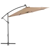 Parasole ogrodowe - vidaXL Parasol wiszący z LED i stalowym słupkiem, 300 cm, taupe - miniaturka - grafika 1